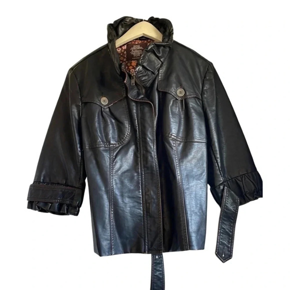 Solitaire Jackets & Blazers - Solitaire by Ravi Khosla Brown Faux Leather Moto Jacket Size Medium